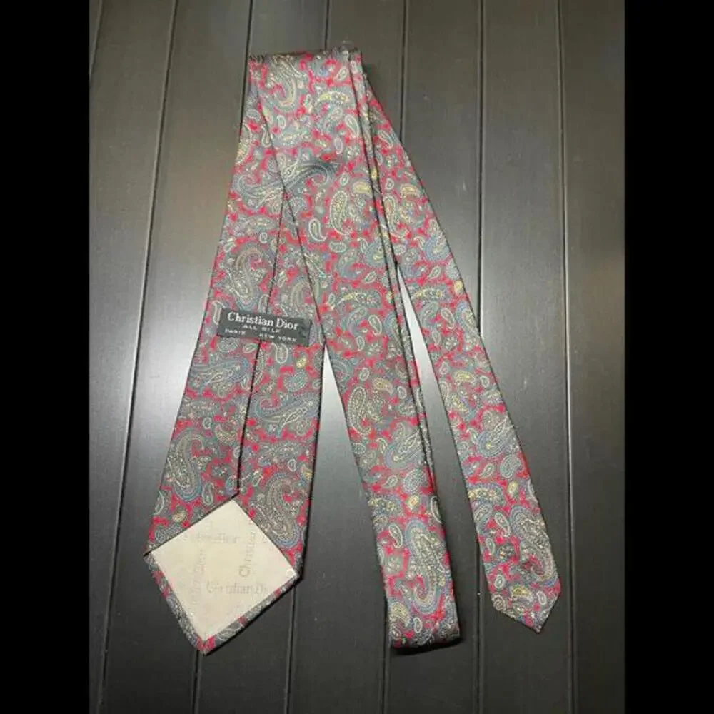 Christian Dior Men's Red Gold Gray Paisley 100%‎